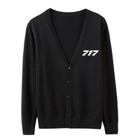 Thumbnail for Boeing 717 Flat Text aviation design on soft knit fabric cardigan sweater.