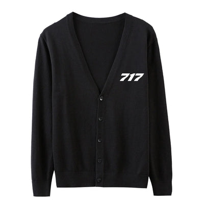 Boeing 717 Flat Text aviation design on soft knit fabric cardigan sweater.