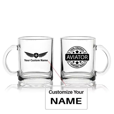 %100 Original Aviator Coffee & aviation design on coffee tea glass, heat-resistant glassware.