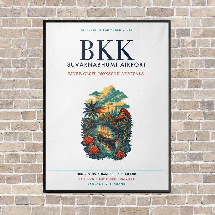 Suvarnabhumi Airport Bangkok BKK vertical canvas print - framed - white background