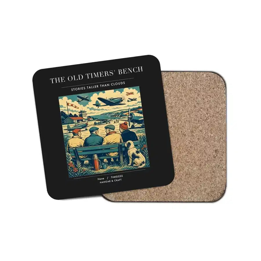 The Old Timers' Bench - Designed Coasters design on black 1-piece