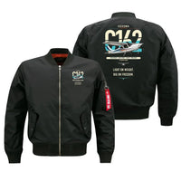 Thumbnail for Cessna 162 Skycatcher design on black bomber jacket, double-side print