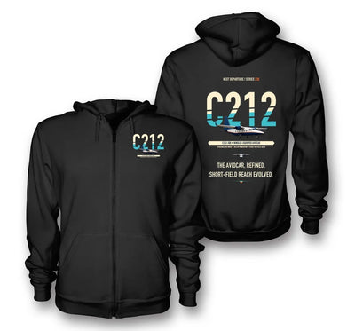 CASA C-212-300 Aviocar design on black zipped hoodie