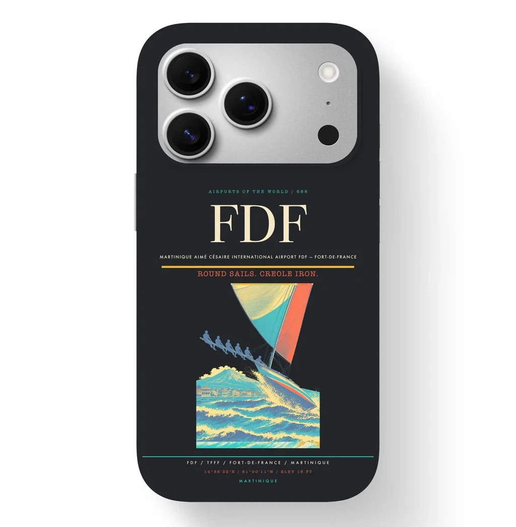 Fort-de-France Airport (FDF) design on black iPhone 17 Pro MagSafe case