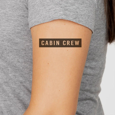 Cabin Crew Text aviation temporary tattoo in skin-safe adhesive paper.