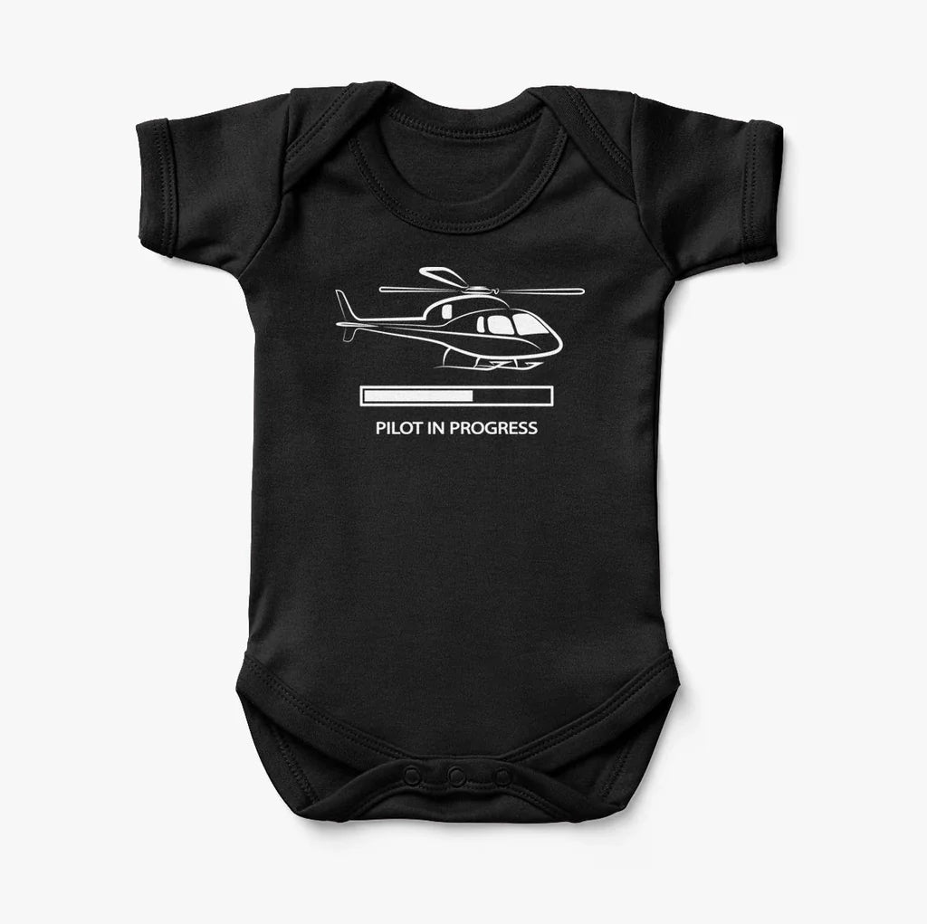 Pilot In Progress (Helicopter) aviation print on kids gentle cotton bodysuit.