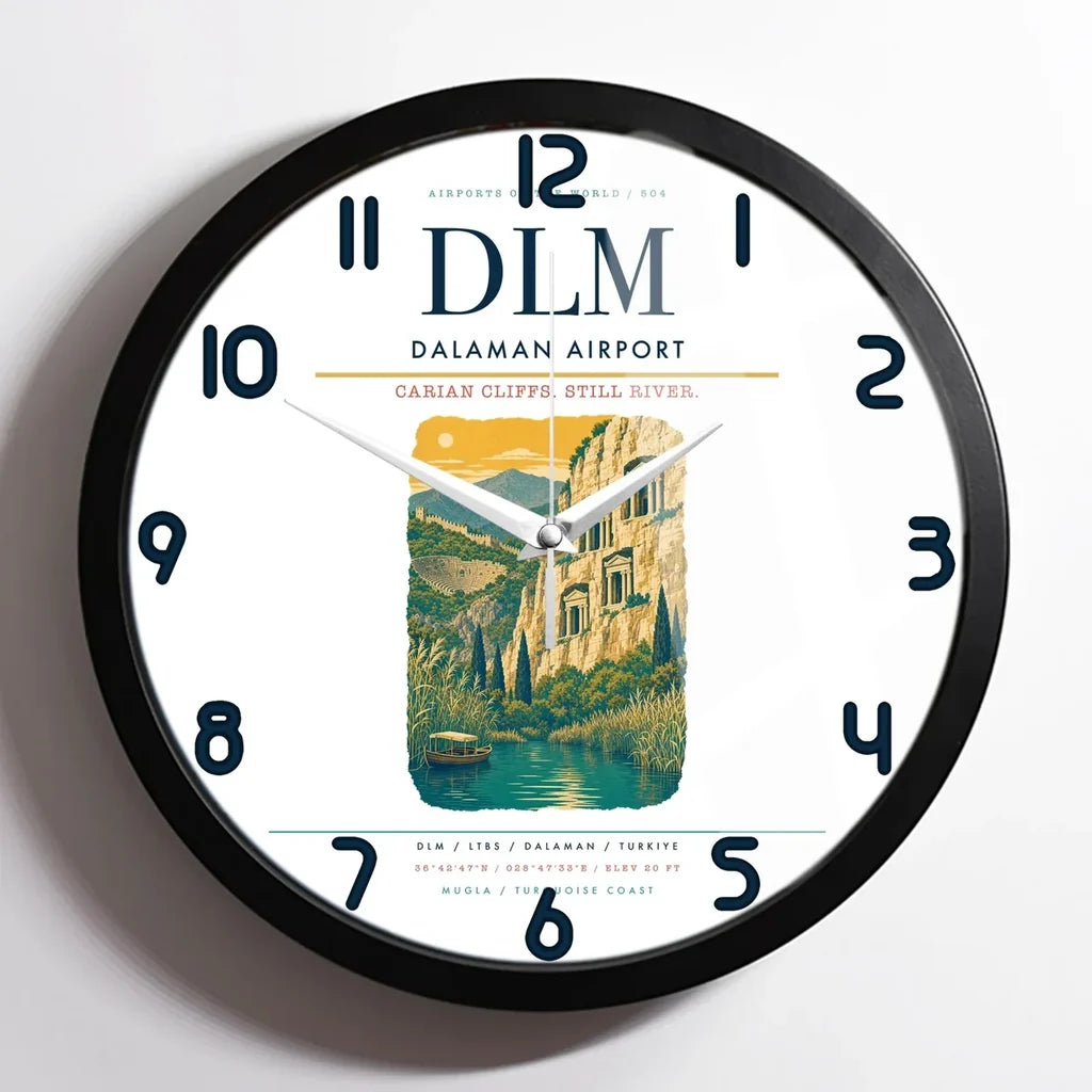 Dalaman Airport (DLM) design on white framed wall clock