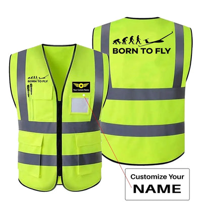 Born To Fly Glider aviation design printed on high-visibility reflective fabric reflective vest.