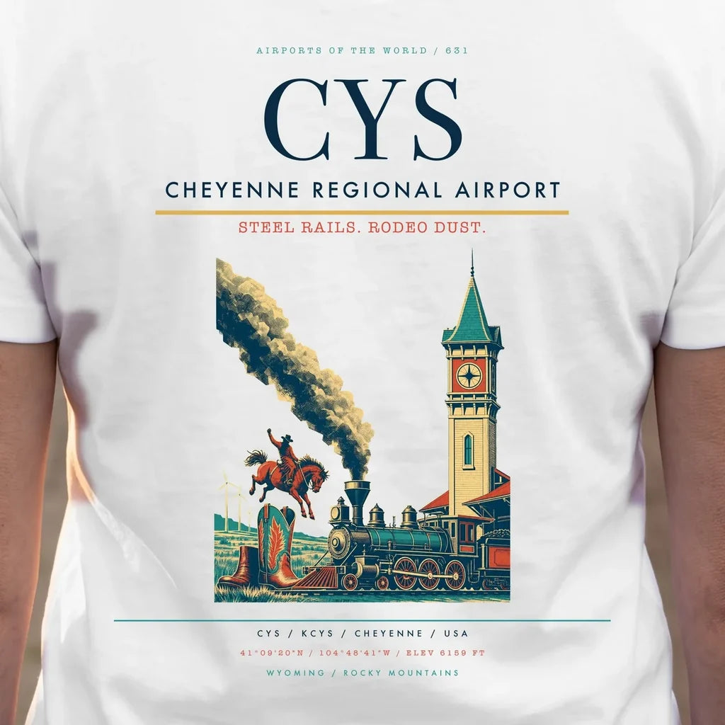 Cheyenne Regional Airport (CYS) double-side t-shirt design close-up cover