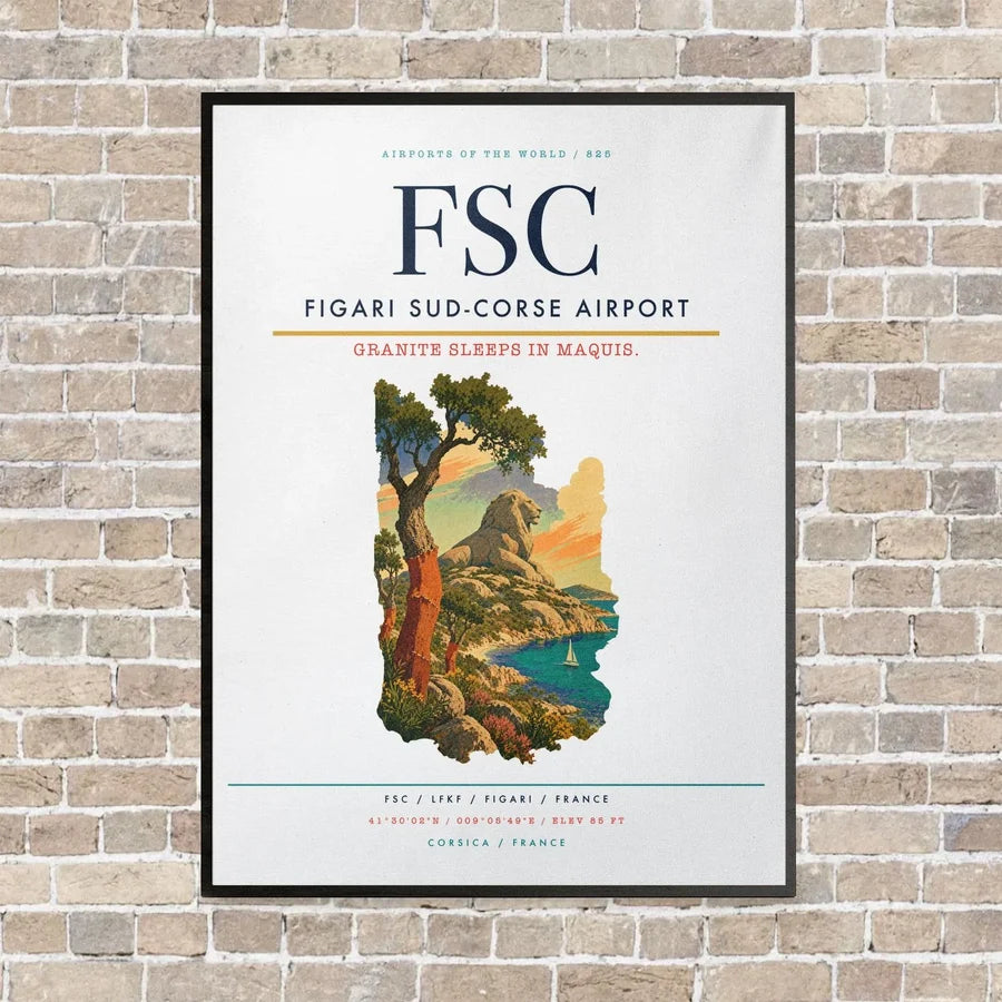 Figari Sud-Corse Airport FSC vertical canvas print - framed - white background