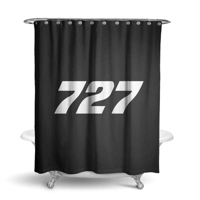 Boeing 727 Flat Text aviation design on waterproof polyester shower curtain.