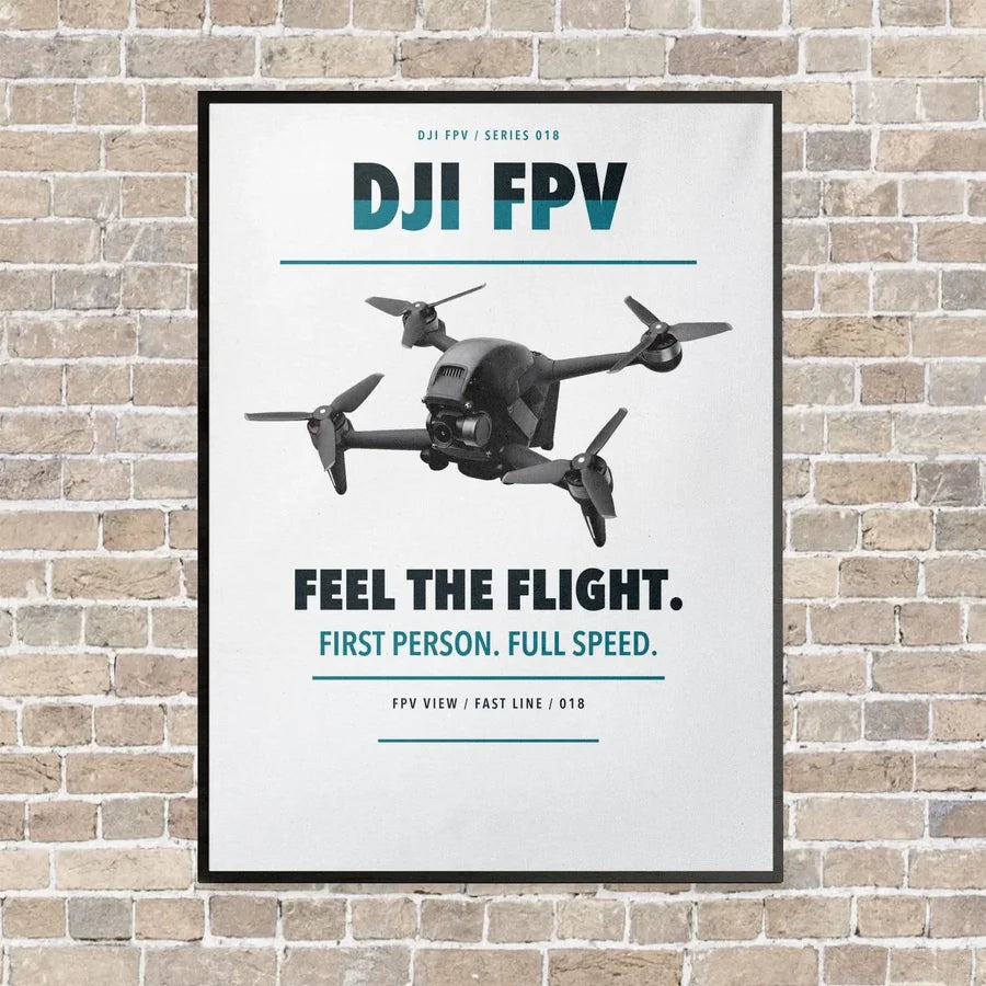 DJI FPV vertical canvas print - framed - white background