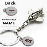 Thumbnail for Wizz Airlines aviation airplane-shape key chain in polished metal alloy.