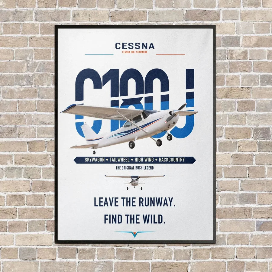 Cessna 180J Skywagon vertical canvas print - framed - white background