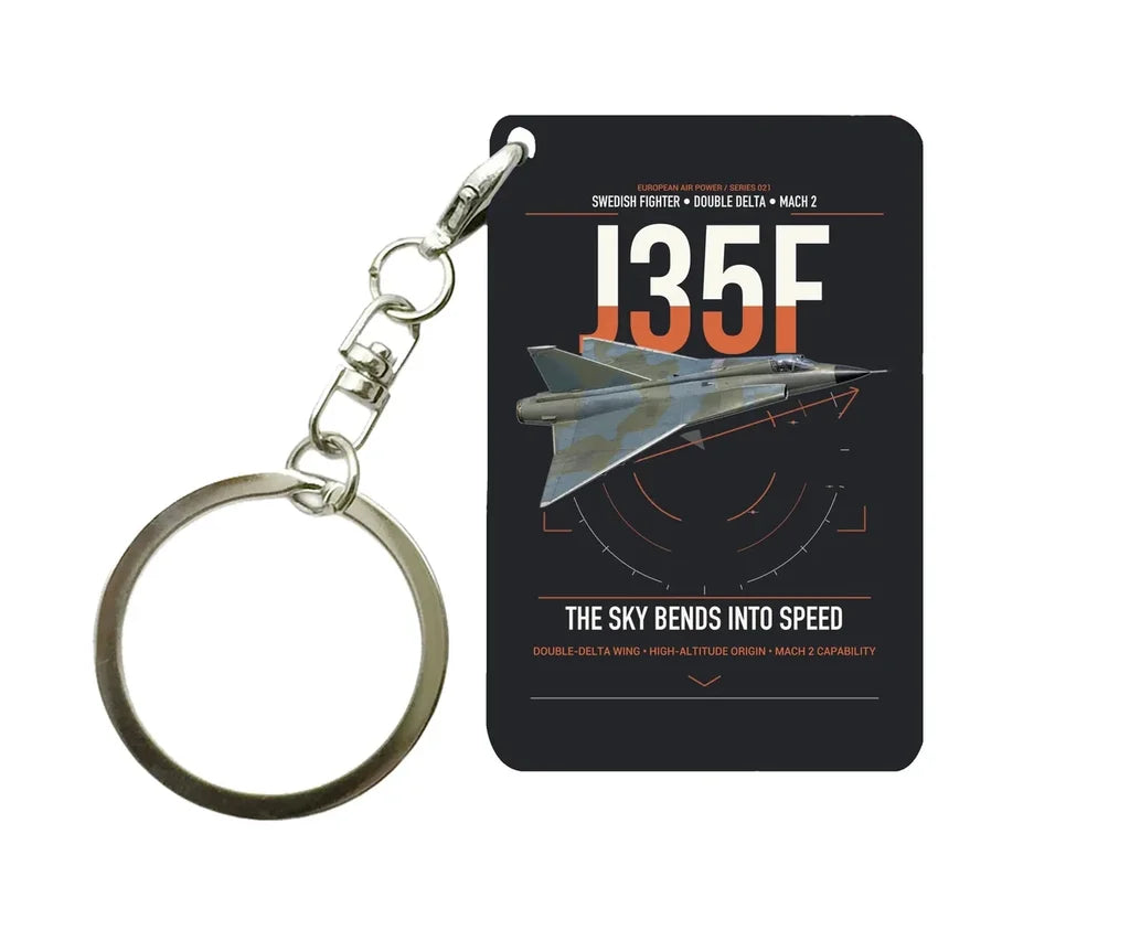 Saab J 35F Draken design on black designed key chain, double-side print