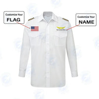 Thumbnail for Custom Flag & Name with EPAULETTES (Badge 2) aviation design printed on crisp poplin cotton long-sleeve pilot shirt.