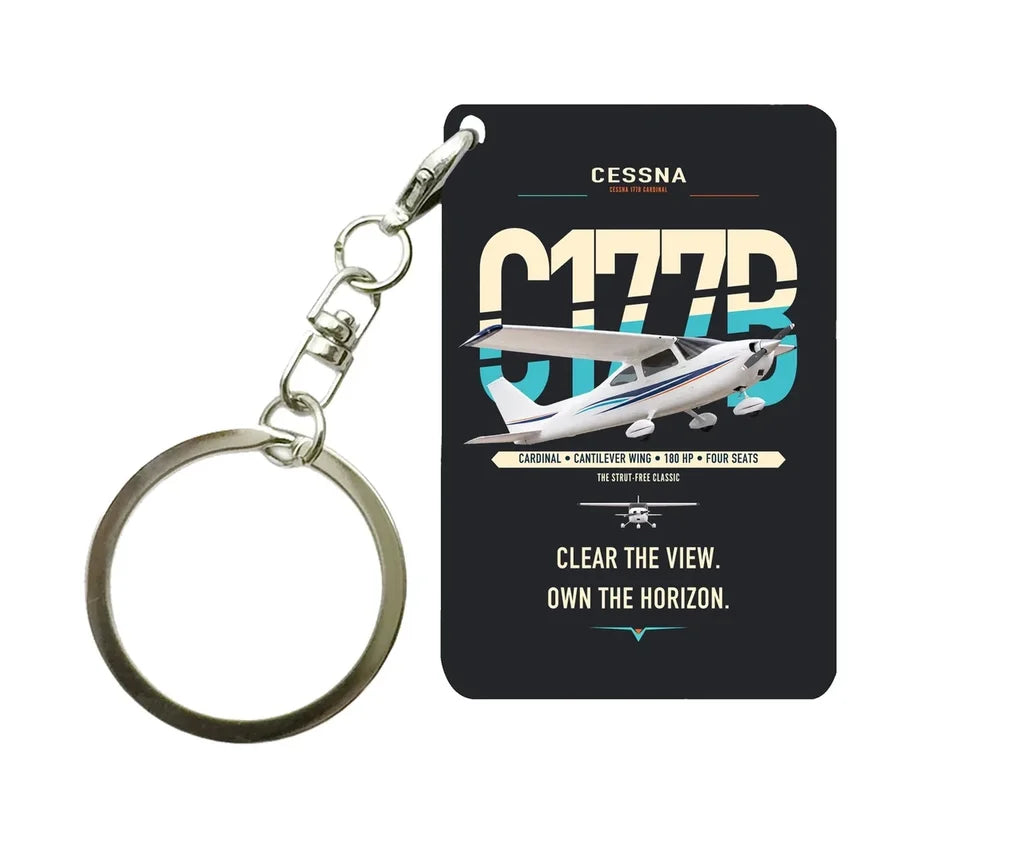 Cessna 177B Cardinal design on black designed key chain, double-side print