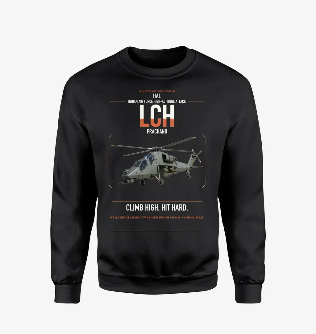 HAL LCH Prachand design on black sweatshirt