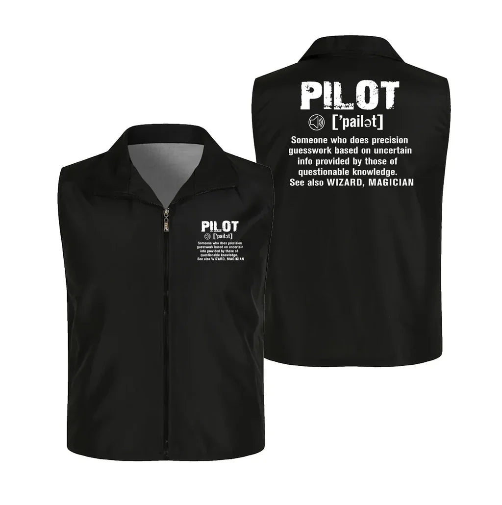 Pilot [Noun] Thin Style aviation design printed on lightweight shell with sleeveless design thin vest.