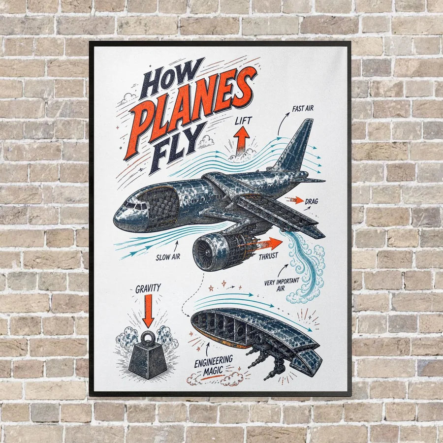 How Planes Fly V2 vertical canvas print - framed - white background