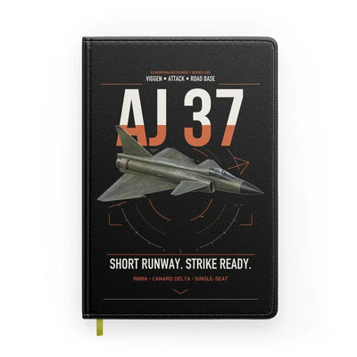 Saab AJ 37 Viggen design on black notebook