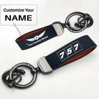 Thumbnail for Side view of Flat Colourful 757 aviation horseshoe-buckle key chain in polished metal alloy, polished finish.