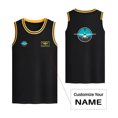 Cessna & Gyro Basketball Style Sports aviation design printed on quick-dry breathable fabric men's sport tank top.
