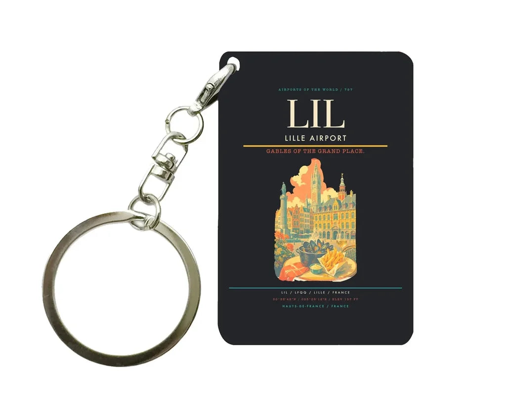 Lille Airport (LIL) design on black key chain