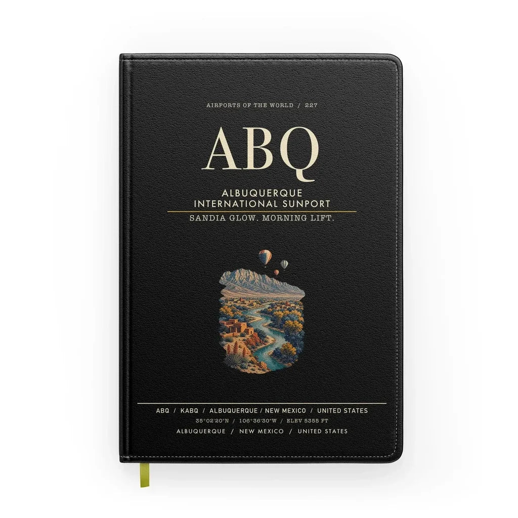 Albuquerque International Sunport (ABQ) design on black notebook