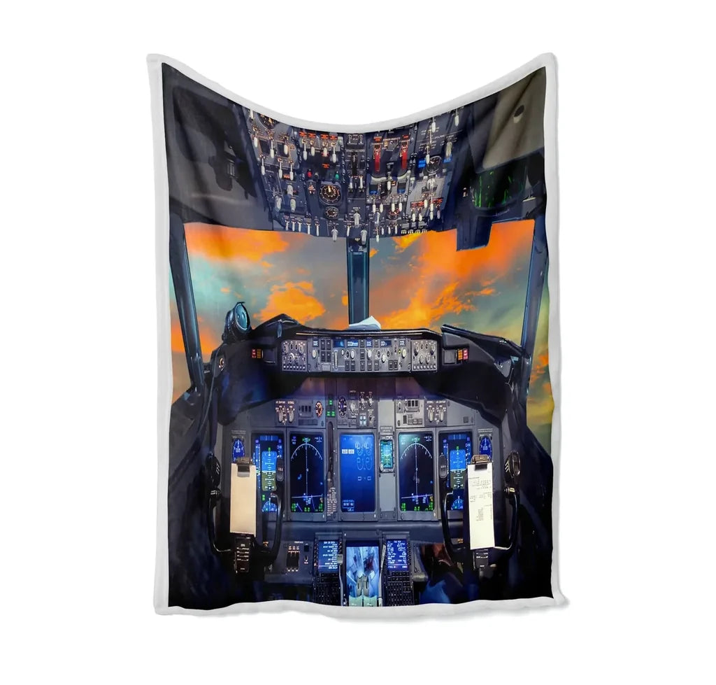 Amazing Boeing 737 Cockpit Bed Blankets & aviation print on soft fleece blanket.