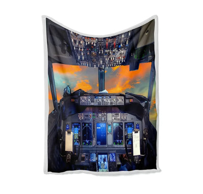 Amazing Boeing 737 Cockpit Bed Blankets & aviation print on soft fleece blanket.