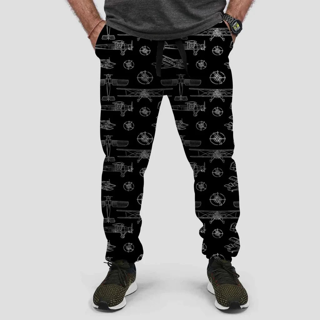 Propeller Lovers aviation design on soft cotton blend 3D-printed sweatpants.