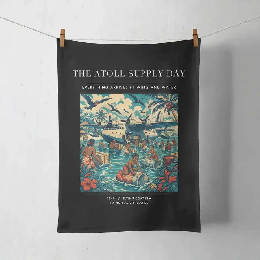 VINTAGE G4189 - The Atoll Supply Day - Designed Towels design on black