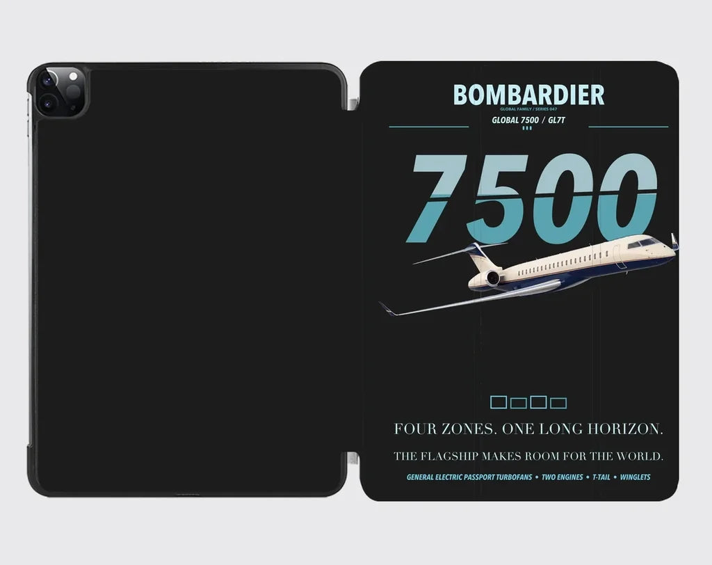 Bombardier Global 7500 design on black ipad tablet case