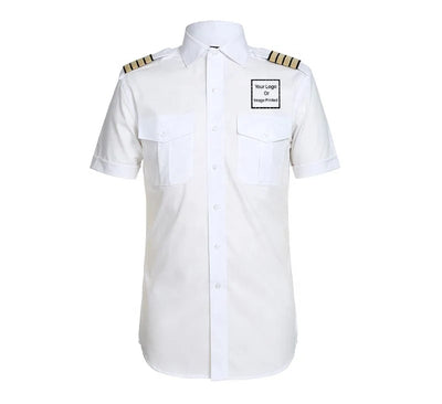 Custom LOGO / IMAGE aviation design printed on crisp poplin cotton pilot uniform shirt.