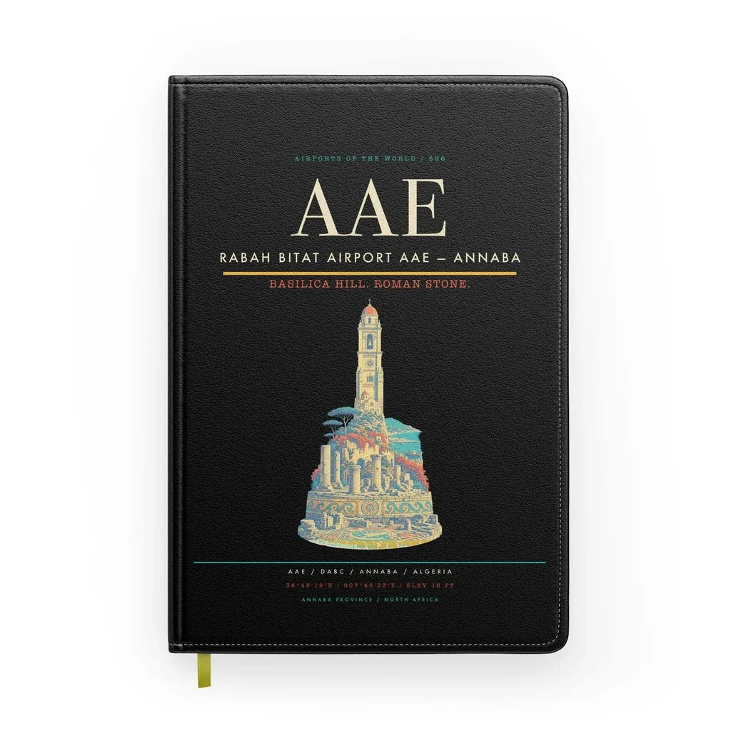 Rabah Bitat Airport (AAE) design on black notebook
