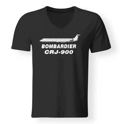 Bombardier CRJ-900 aviation design printed on soft cotton V-neck T-shirt.