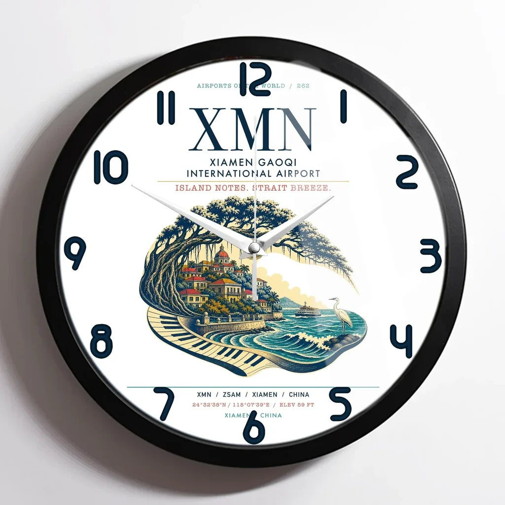 Xiamen Gaoqi International Airport (XMN) design on white framed wall clock