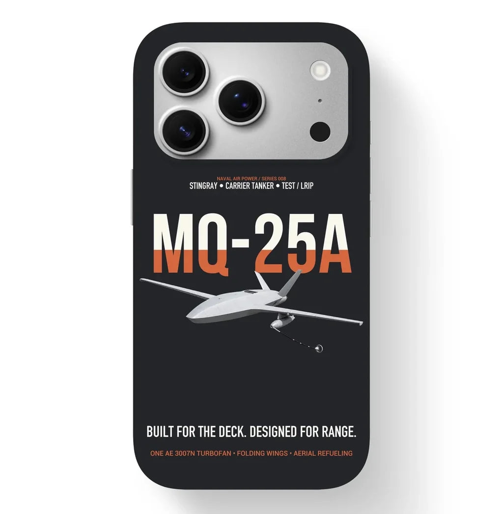 MQ-25A STINGRAY design on black magsafe iphone case, for iPhone 17 Pro