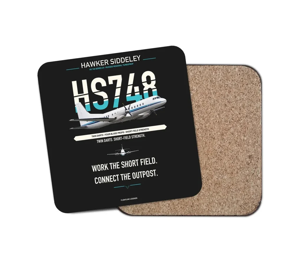 Hawker Siddeley HS 748 Series 2A design on black 1 piece coaster
