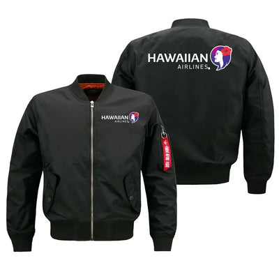 Hawaiian Airlines logo on black bomber jacket