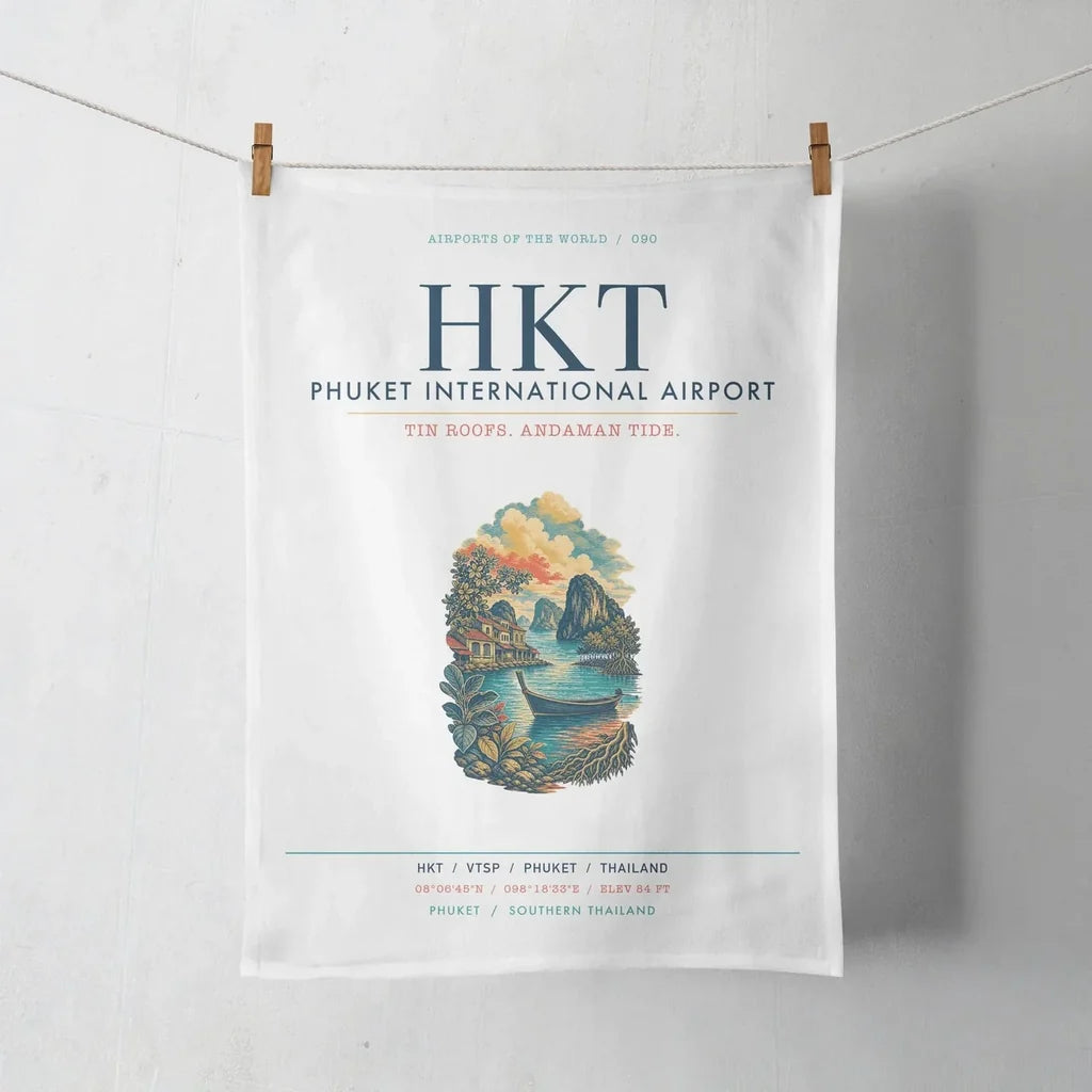 Phuket International Airport (HKT) design on white towel