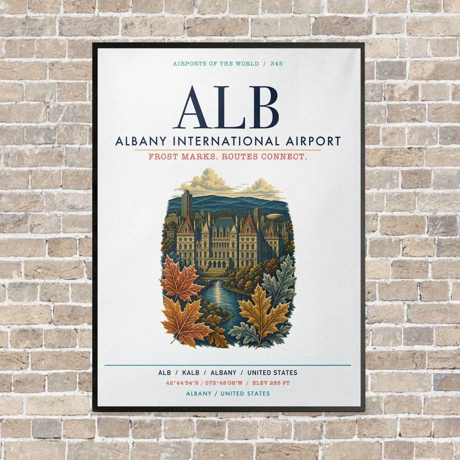 Albany International Airport ALB vertical canvas print - framed - white background