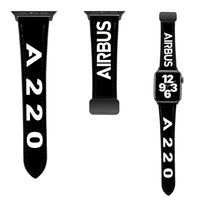 Thumbnail for Airbus A220 Flat Text leather apple watch band - black