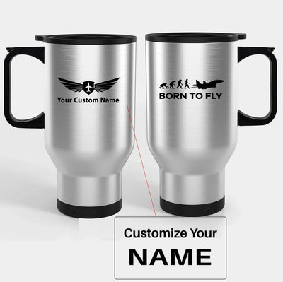 Born To Fly Military Travel Mugs (With Holder) aviation design on travel mug with holder, insulated double-wall with car-cup.