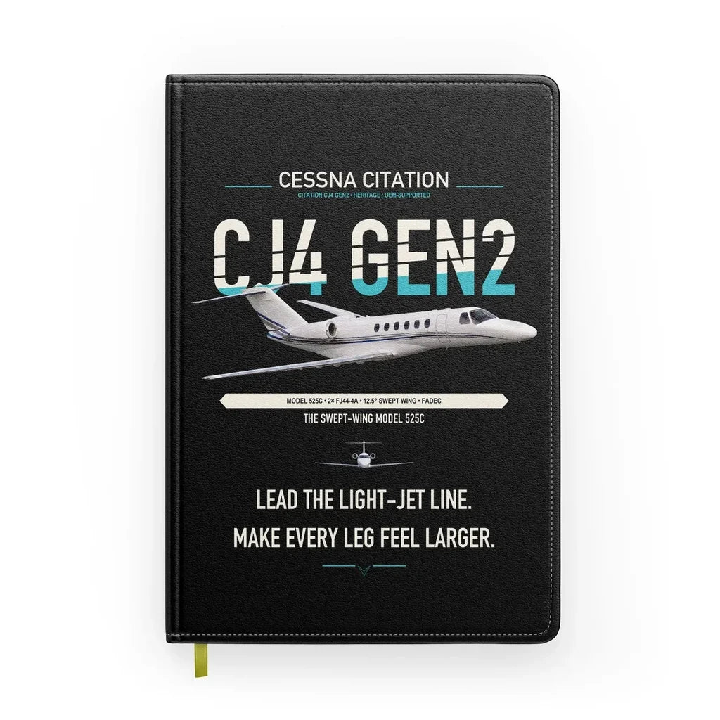 Cessna Citation CJ4 Gen2 design on black notebook