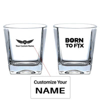 Thumbnail for Born To Fix Airplanes aviation design on whiskey glass, crystal-clear premium glassware.