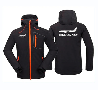 The Airbus A220 aviation design printed on warm polar fleece polar fleece jacket.