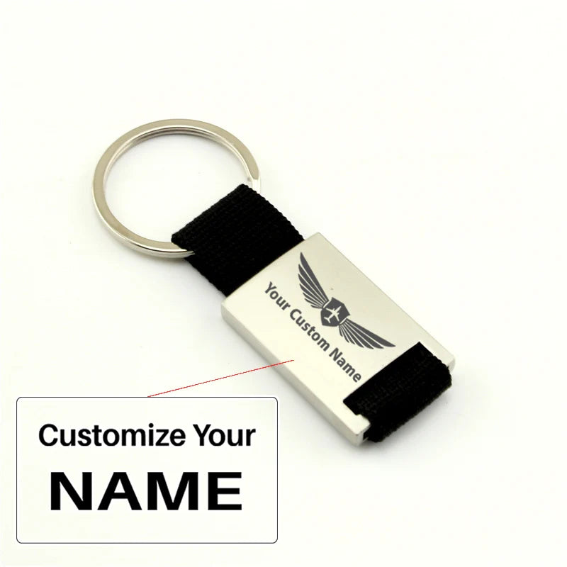 Your Custom Design & Image & Logo & Text Design Metal Woven Leather （1） aviation fashion key chain in polished metal.