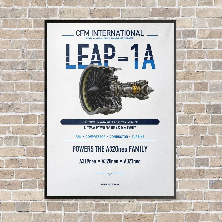 CFM LEAP-1A vertical canvas print - framed - white background